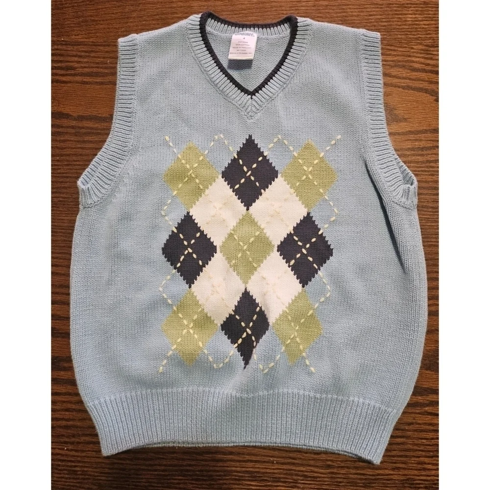 Gymboree Boys Blue Knit Argyle Diamond Vest